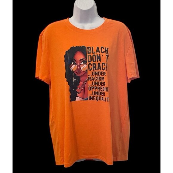Womens Print T Shirt Black Don't Crack Size XXL Orange Black Short Sleeve - Picture 3 of 9